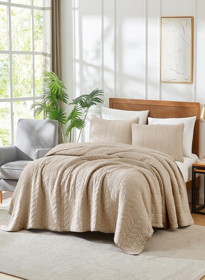 palassio Dark Beige Cotton Quilt King Size Bedding Sets with Pillow Shams, Lightweight Soft Bedspread Coverlet, Quilted Comforter Bed Cover for All Season, 3 Pieces, 106x96 inches - Image 3